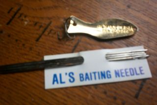 Vintage 2 Inch Al’s Goldfish Gold Metal;fishing Spoon And Baiting Needles