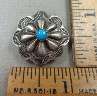 Navajo Vintage Button 43,  1900s Turquoise In Silver Umbrella Design
