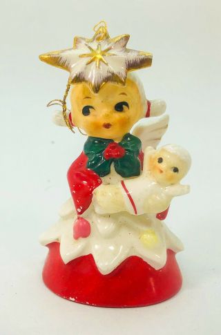 Vintage Napco Christmas Angel Bell Gold - Trimmed Star On Forehead Rare 1957 Tlc