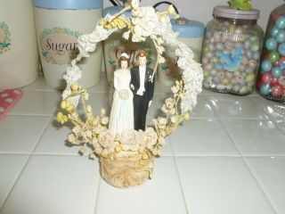 Vintage Chalkware Bride Groom Wedding Cake Topper With Floral Arch
