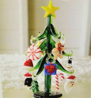 Rare Pier 1 Imports Glass Mini Small Christmas Tree W/ornaments