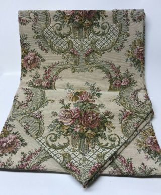 Vintage Elegant Floral Tapestry Table Runner With Roses Cream Green Pink Gold