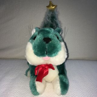 Vintage Applause Green Squirrel With Christmas Tree Tail Plush Stuffed Animal