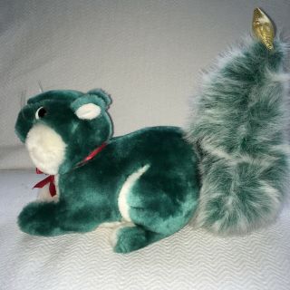 Vintage Applause Green Squirrel With Christmas Tree Tail Plush Stuffed Animal 2