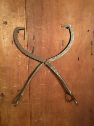 Antique Hand Forged Iron Ice Tongs From Old Maine Farm Made By A Blacksmith 16in