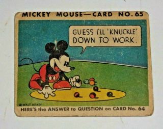 Very Rare Vintage 1935 Mickey Mouse Bubble Gum Card No.  65 By Walt Disney