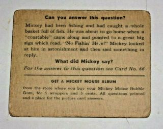 Very Rare Vintage 1935 Mickey Mouse Bubble Gum Card No.  65 by Walt Disney 2