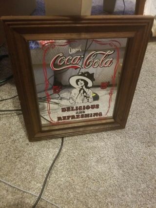 1970s Vintage Rare Coca Cola Bar Mirror Sign Advertising Soda Wood Display