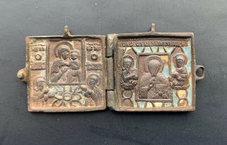 Ancient Folding Icon,  " Marching ",  17 - 19th Century,  Bronze,  Found In The Ground