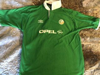 Vintage Rare Umbro Ireland Opel Soccer Shirt Jersey Mens Xl Green White Knit