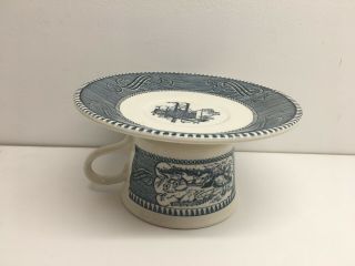 Vintage Royal Currier And Ives Flat Cup (rare) And Saucer Sponge Holder Stand