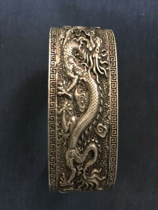 Antique Tibetan White Copper Hand Made Dragon/phoenix Bangle Bracelet