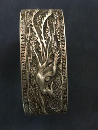 Antique Tibetan White Copper Hand Made Dragon/Phoenix Bangle Bracelet 2