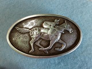 Rare Vintage Sterling Silver Belt Buckle By Bear - Step Jockey On Horse