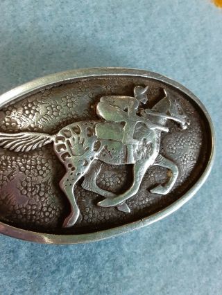 Rare Vintage Sterling Silver Belt Buckle by BEAR - STEP Jockey on Horse 4