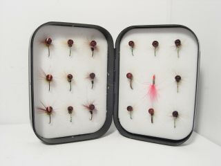 Vintage Wheatley Foam Lined Fly Box & Selection Of Trout Flies