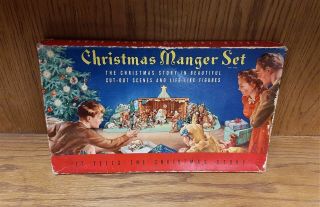 Vintage Christmas Manger Nativity Set Cardboard Cut Out Stand Up Usa 743 Rare