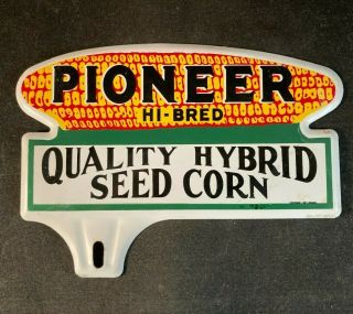Vintage Pioneer Hi - Bred Seed Corn License Plate Topper Rare Old Advertising Sign
