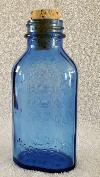 Vintage Antique Phillips Milk Of Magnesia Cobalt Blue 5” Glass Bottle