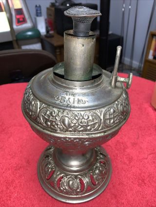 Antique Bradley And Hubbard B&h Oil Lamp Nickel Chrome Floral
