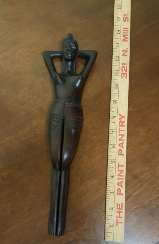 Vintage Nut Cracker Hand Carved Wooden Naked Woman 13.  5” Mid - Century