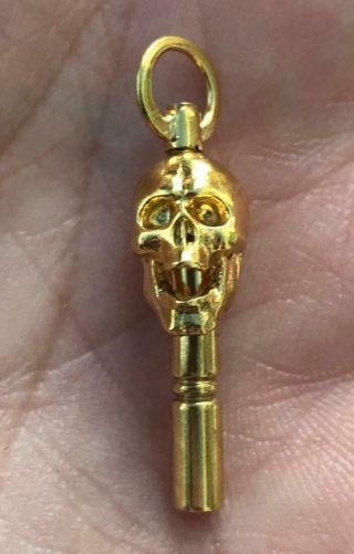 Rare Antique Victorian 18k Gold Plated Memento Mori Skull Pocket Watch Key Fob