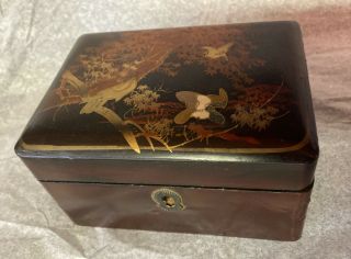 Vintage Japanese Brown Lacquer Antique Box 5.  25” L 3.  75” W 3” Tall No Key