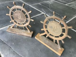 Set Of 2 Rare Old Ironsides U.  S.  Frigate Constitution Bronze Bookends Mould?