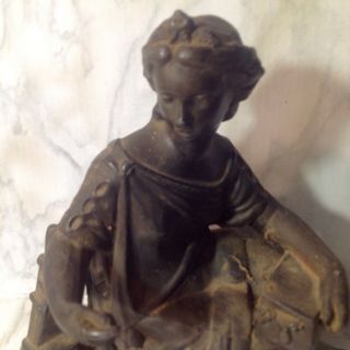 Antique Spelter Metal Clock Topper Statue PANDORA figure lady goddess 2