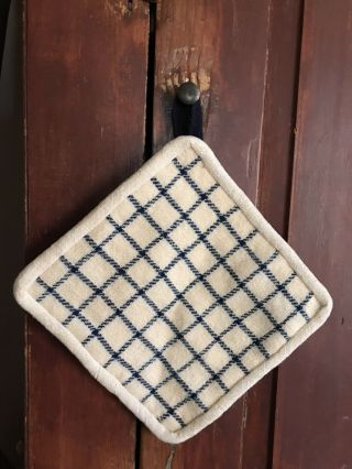 Early Antique Inspired Handmade Blue Linsey Woolsey Pot Holder Textile Aafa