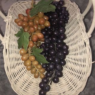 2 Vintage Mid Century Rubber Grape Clusters 11 - 14 " Gold,  Purple Fruit Display