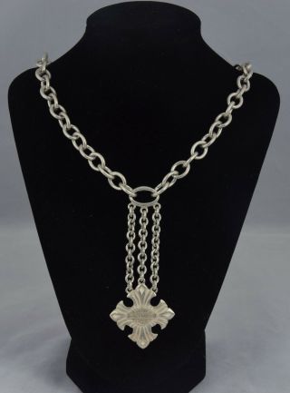Rare Harley Davidson Sterling Silver Heavy Cable Link Chain Cross Necklace