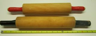 2 Antique Solid Wood Rolling Pins With Moving Handles In Good Shape