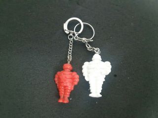 Rare Vintage 2 Figurian 1 Red &1 White Michelin Bibendum Keychain Old Plastic
