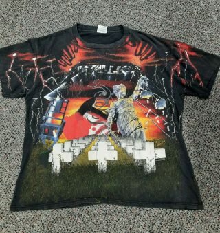 Metallica Master Of Puppets All Over 1991 Vintage Rare T Shirt 2 Sided Size Xl