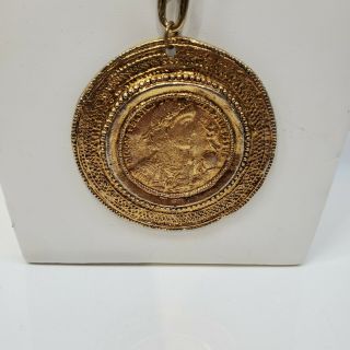 Vintage Huge Rare Roman Coin Gold Tone Chain Necklace
