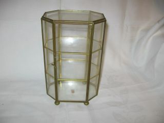 Vintage Brass Trimmed Glass Knick Knack Small Table Top Shelf Display Case