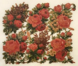 1880s Victorian Scrap Sheet Die Cut Roses 1901 Antique Flowers Paper Ephemera