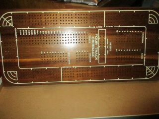 Solid Walnut Cribbage Board With Four Tracks And Plastic Pegs Once - A - Round