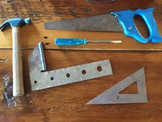 Vintage Antique Handy Andy Tool Set Metal Box w/ 5 Tools Blue Diamond Skil Craft 2