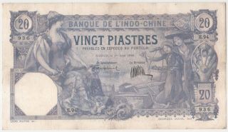 French Indochina 20 Francs 1920 P - 41 Rare