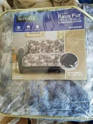 Faux Fur Reversible Loveseat Sure Fit Furniture Protector Cover Smoke Gray