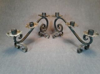 Vintage Wrought Iron,  3 - Candle Holders,  6.  75 " X 12.  0 "