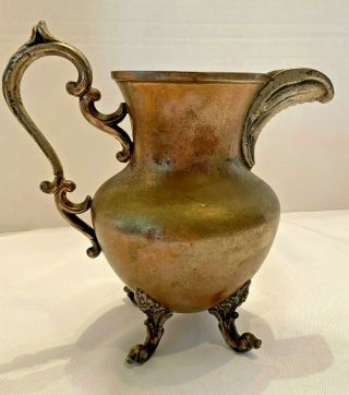 Antique Vintage Copper Pitcher Vase W/ Handle 6 3/4 "