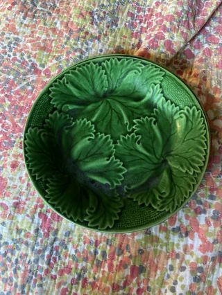 1 Rare Majolica Art Pottery Plate Green Leaf 7 3/4 " Round 2 Available
