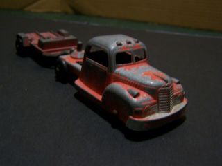 Antique Tootsie Toy Set Of 2 Red Metal Truck Cab And Motorcycle Trailer 1969 Red