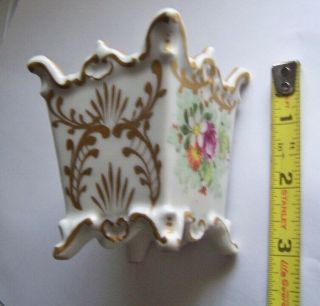 Vintage Antique Paris Porcelain Toothpick Holder Hand Painted Flowers Lines Mark