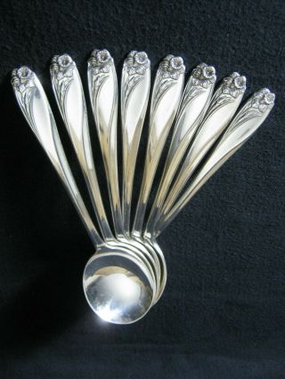 1847 Rogers Brothers Silver Plate Daffodil Cream Soup Spoons Set Of Eight (8)