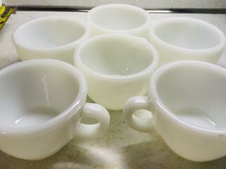 6 Vintage White Milk Glass Fire King Oven Ware Restaurant Cups Thick Rare