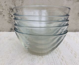 Rare Set Of 5 Small Prep Clear Glass Arcoroc Vintage 4 7/8 " Bowls France